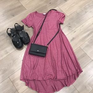 LulaRoe adorable dusty rose t-shirt dress a-line bi level hem.